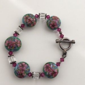 Purple Violet Flower Glass Bead Bracelet